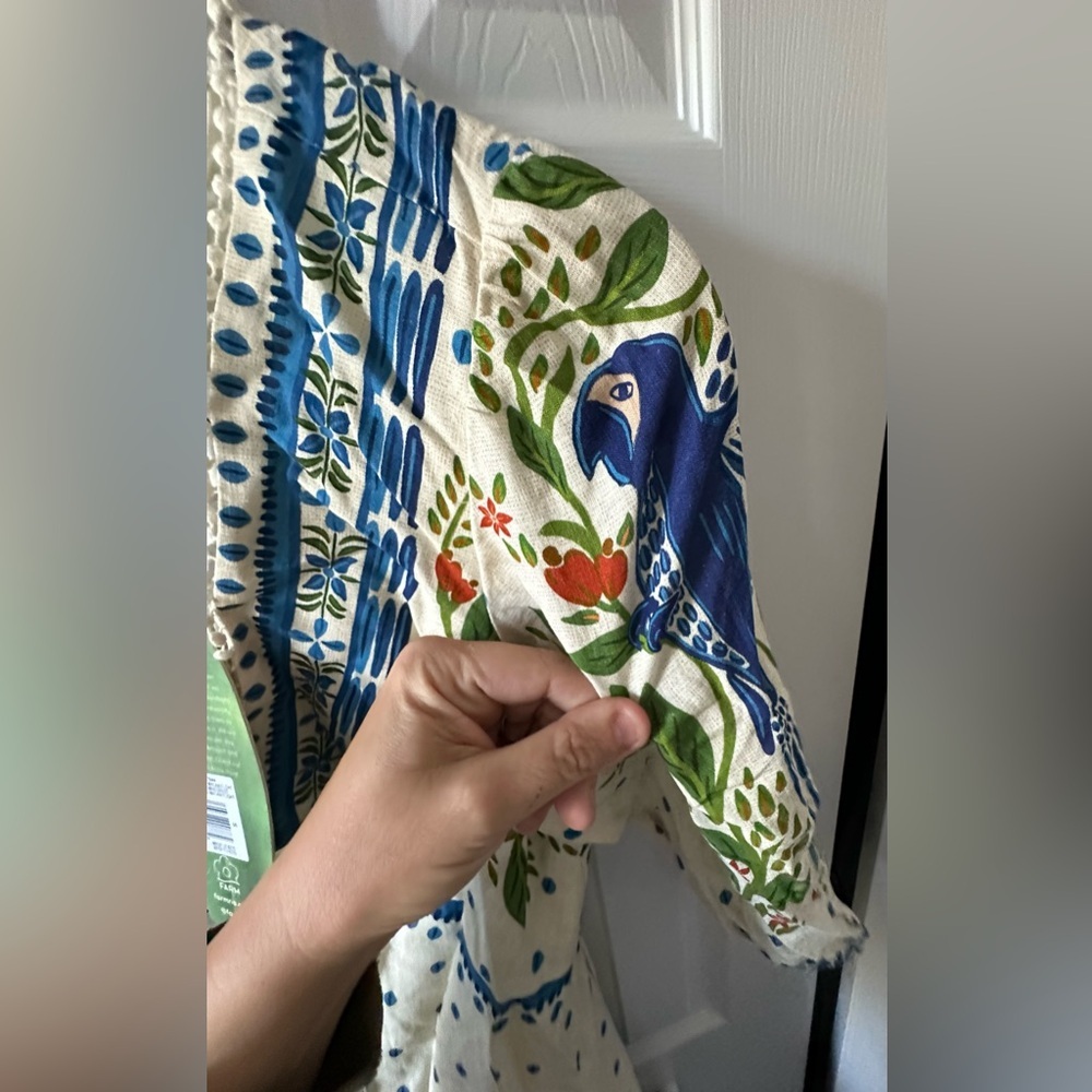 Farm Rio Macaw Flight Maxi Dress Off White Blue Floral NWT Size S - Picture 13 of 16